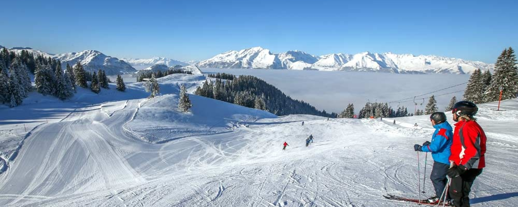 Skipiste Grüsch Danusa mit Blick auf Nebelmeer