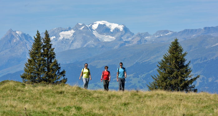 Wanderer im Gebiet Spundis, im Hintergrund der Tödi Wanderer im Gebiet Spundis, im Hintergrund der Tödi