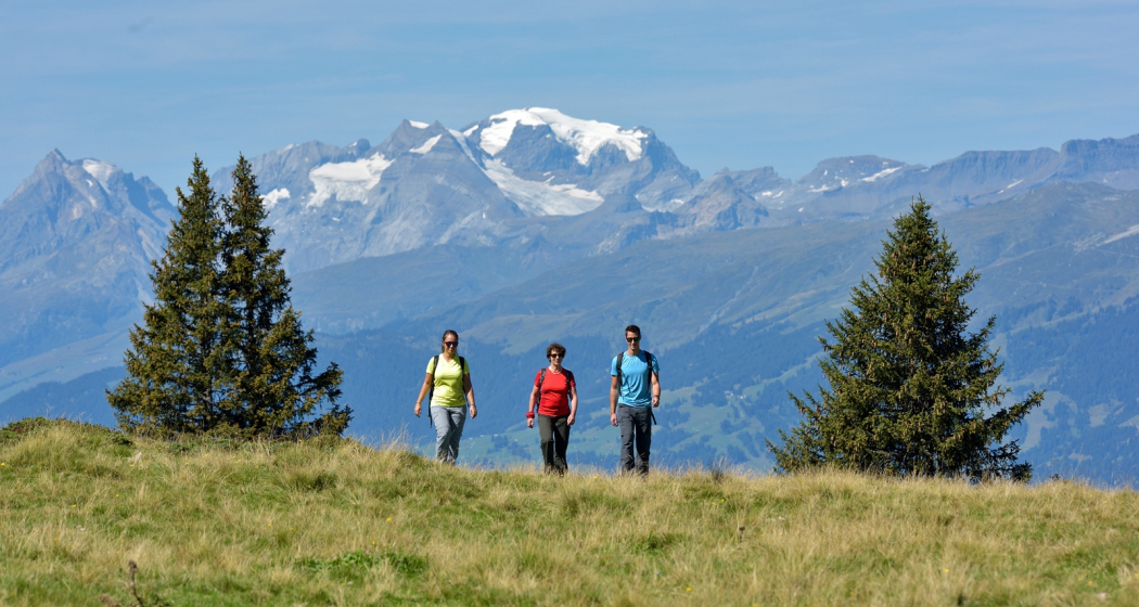 Wanderer im Gebiet Spundis, im Hintergrund der Tödi Wanderer im Gebiet Spundis, im Hintergrund der Tödi