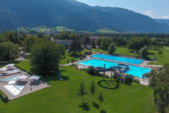 Freibad Obere Au Drohnenaufnahme Sommer