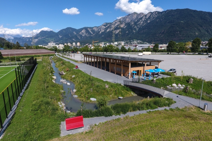 Boccia-Anlage mit Mühlbach auf der Oberen Au, Chur